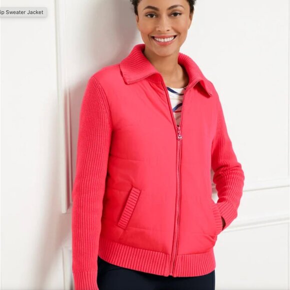 Talbots Quilted Full Zip Sweater Jacket Size Medium Outerwear - Picture 1 of 16